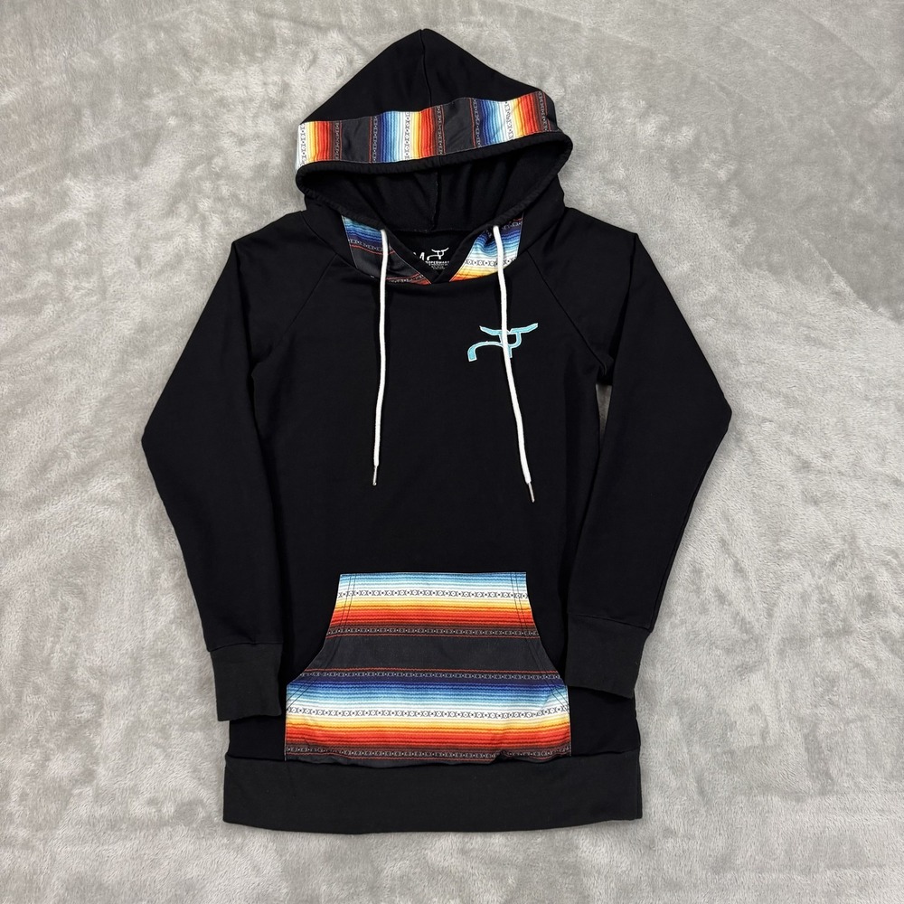 Ropesmart Hoodie Womens Medium Black Aztec‎ Southwestern Mexican Serape Rodeo